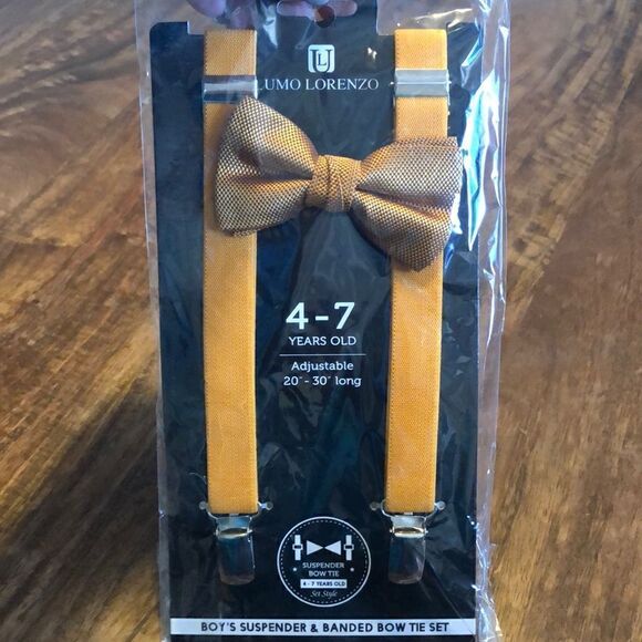 Kids Umo Lorenzo Suspender And Bow Tie Set-Old Gold - Picture 1 of 5